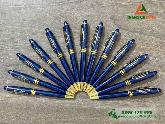 Bút Ký Kim Loại Xoay Màu Xanh Khoen Vàng - Khắc Tên Đại Hội Công Đoàn Phường Xóm Chiếu