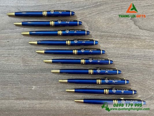 Bút Ký Kim Loại Xoay Màu Xanh Khoen Vàng - Khắc Logo Doanh Nghiệp BAYER