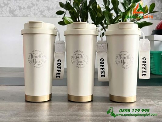 Ly Giữ Nhiệt 530ml Màu Trắng Kem - Khắc Logo Tri Ân Và Cảm Ơn Khách Hàng