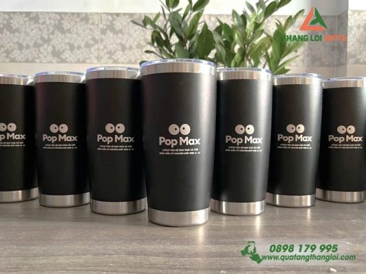 Ly Giữ Nhiệt Màu Đen 600ml - Khắc Logo Pop Max