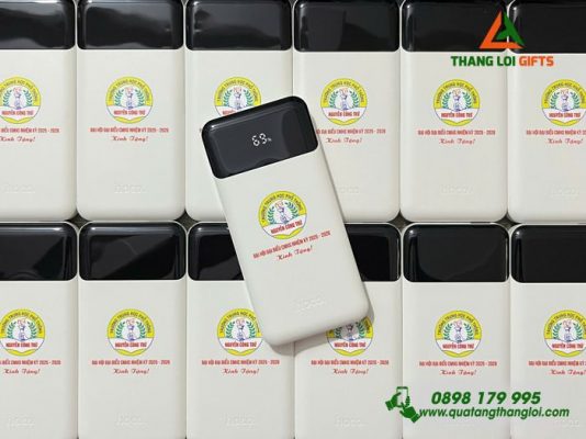 Pin Sạc Dự Phòng Hoco Màu Trắng 10.000mAh - In Logo Trường THPT Nguyễn Công Trứ