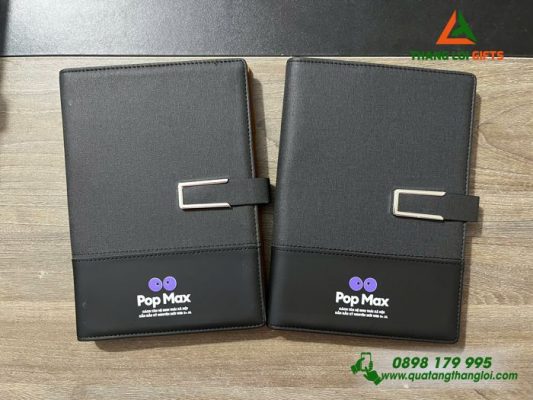 Sổ Tay Bìa Còng Màu Đen - In Logo Pop Max