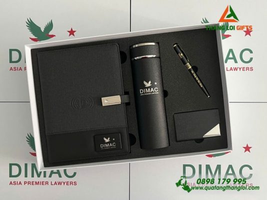 Giftset VIP (Sổ Đa Năng+ Bình+ Bút+ Hộp Namecard) Màu Đen - In Khắc Logo Công Ty Luật DIMAC