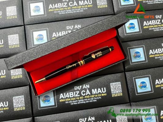 Bộ Bút Ký Kim Loại Xoay - In Khắc Logo Doanh Nghiệp AI4BIZ Cà Mau