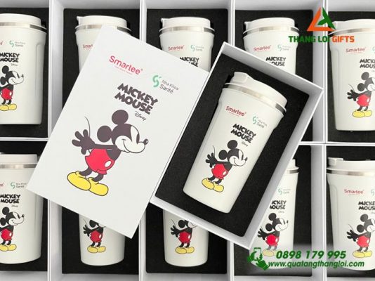 Bộ Ly Giữ Nhiệt 510ml Màu Trắng - In Khắc Nha Khoa Santé Hình Mickey Mouse