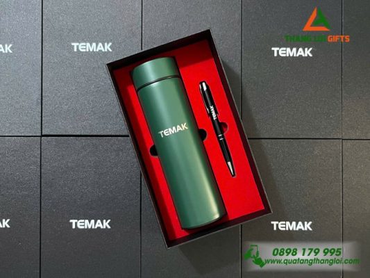Combo Quà Tặng (Bình Giữ Nhiệt & Bút Bi) - In Khắc Logo Doanh Nghiệp TEMAK