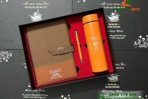 Combo Quà Tặng (Sổ+ Bình+ Bút) Màu Cam_In Khắc Nội Dung Tri Ân Thầy Cô