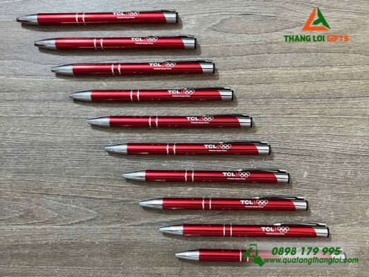 Bút Bi Kim Loại Bấm Màu Đỏ - Khắc Logo Doanh Nghiệp TCL
