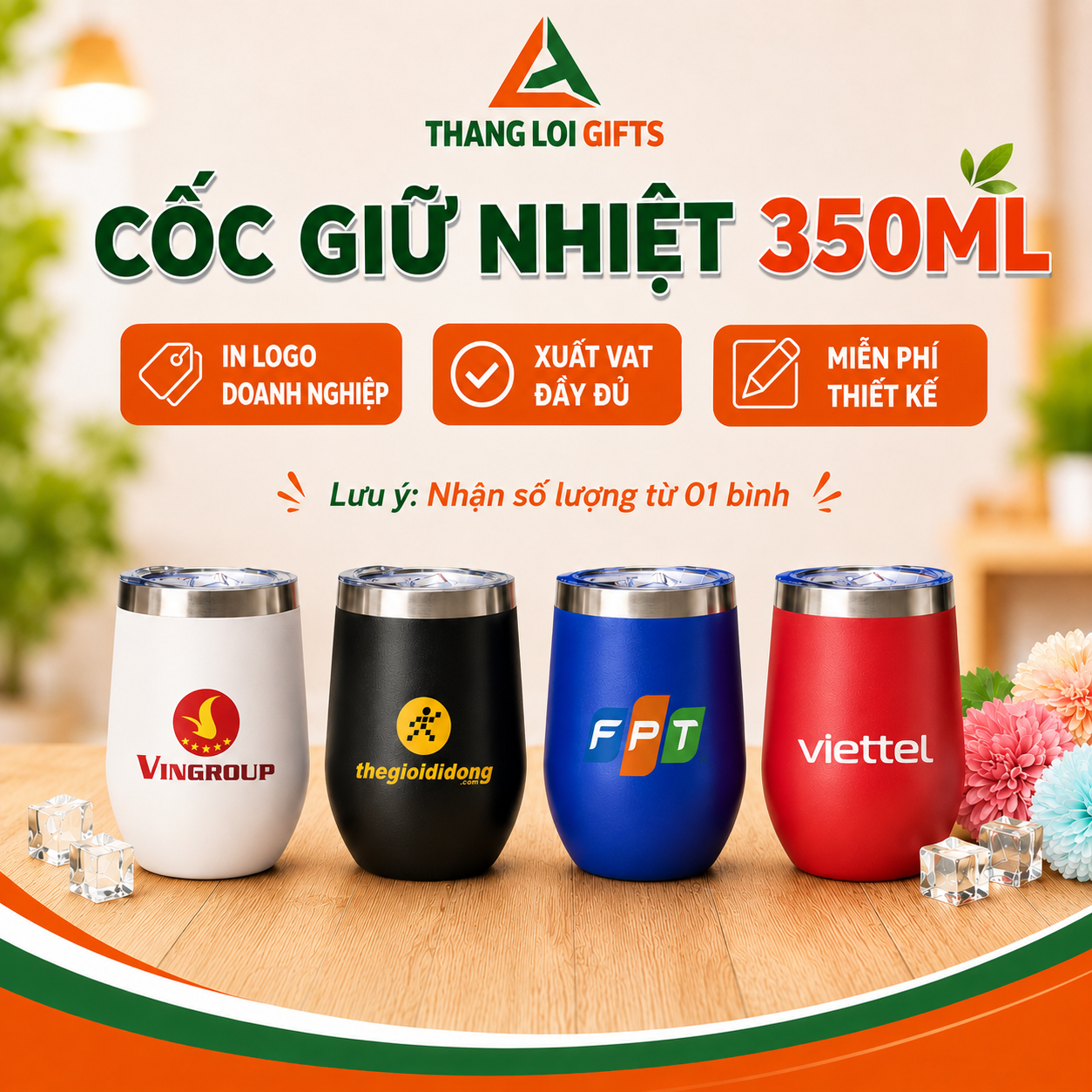 Ly Giữ Nhiệt 350ml - In Khắc Logo Doanh Nghiệp Làm Quà Tặng