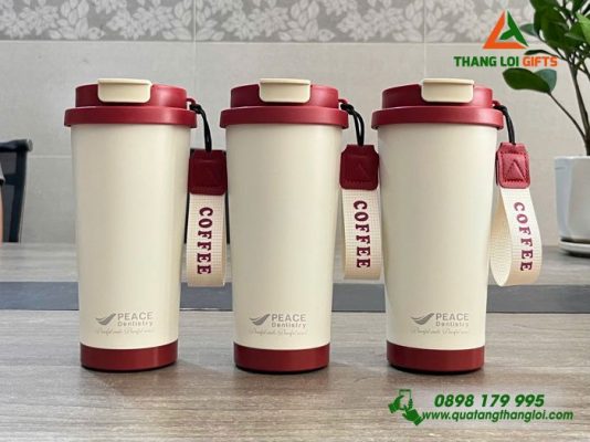 Ly Giữ Nhiệt 530ml Nắp Đỏ - Khắc Logo Doanh Nghiệp PEACE