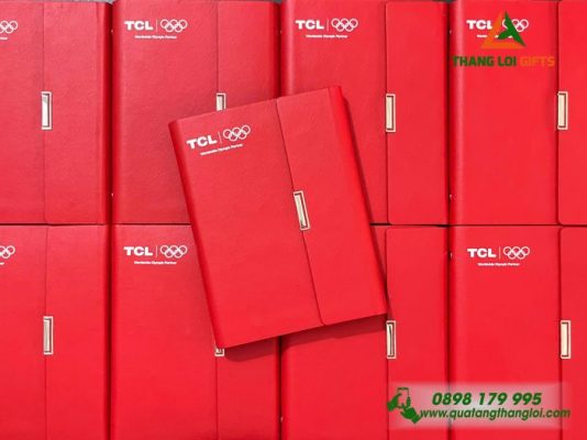 Sổ Da Bìa Còng Gập 3 Màu Đỏ - In Logo Doanh Nghiệp TCL