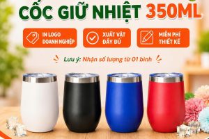 Ly Giữ Nhiệt 350ml Màu Trắng - In Khắc Logo Doanh Nghiệp
