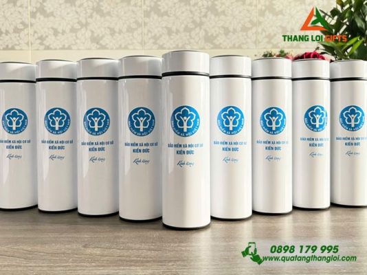 Bình Giữ Nhiệt 500ml Màu Trắng - In Logo Bảo Hiểm Xã Hội Việt Nam