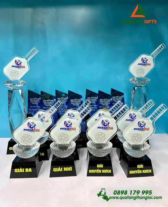 Cúp Pha Lê PICKLEBALL Cao Cấp - In Logo Làm Quà Tặng Vinh Danh