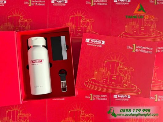 Giftset Cao Cấp (Bình Lock+ Hộp Namecard+ Móc Khóa) - In Khắc Logo Doanh Nghiệp THIBIDI No.1 Market Share in Vietnam