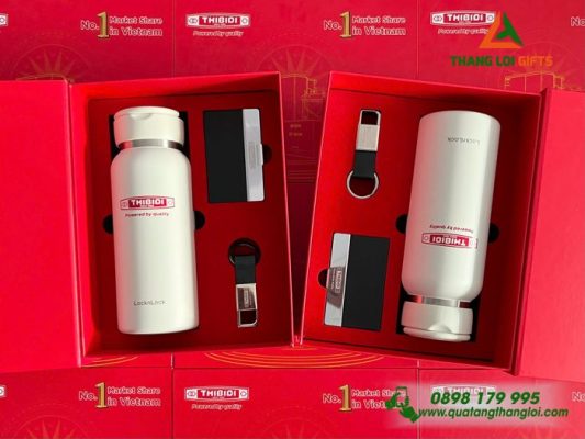 Giftset Cao Cấp (Bình Lock+ Hộp Namecard+ Móc Khóa) - In Khắc Logo Doanh Nghiệp THIBIDI No.1 Market Share in Vietnam