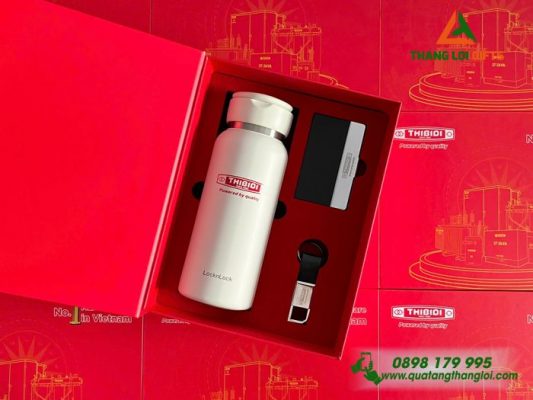 Giftset Cao Cấp (Bình Lock+ Hộp Namecard+ Móc Khóa) - In Khắc Logo Doanh Nghiệp THIBIDI No.1 Market Share in Vietnam
