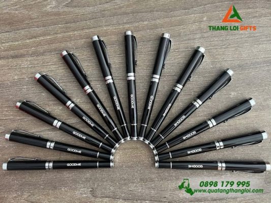 Bút Ký Kim Loại Nắp Màu Đen Khoen Bạc - Khắc Logo Doanh Nghiệp GOODWE