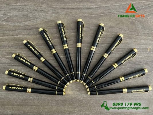 Bút Ký Kim Loại Nắp Màu Đen Khoen Vàng - Khắc Logo Doanh Nghiệp BRAND ID