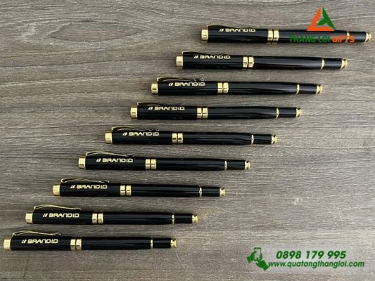 Bút Ký Kim Loại Nắp Màu Đen Khoen Vàng - Khắc Logo Doanh Nghiệp BRAND ID