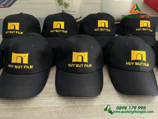 Nón Vải Kaki Màu Đen - Thêu Logo HUY BUT FILM
