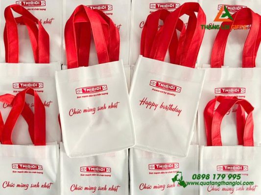 Túi Vải Không Dệt Màu Trắng - In Logo Chúc Mừng Sinh Nhật Doanh Nghiệp THIBIDI