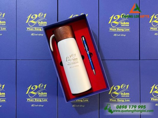 Bộ Quà Tặng (Bình & Bút) - In Khắc Logo Lớp 12C1 Trường THPT Phan Đăng Lưu