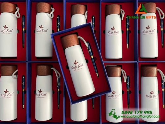 Quà Tặng 2 Món (Bình & Bút) - In Khắc Logo Doanh Nghiệp Kofi Kai