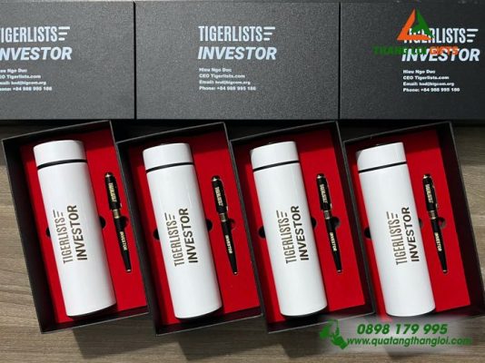 Combo Quà Tặng (Bình & Bút) - In Khắc Logo TIGERLISTS INVESTOR