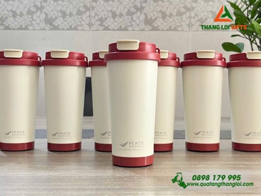 Ly Giữ Nhiệt 530ml Nắp Đỏ - Khắc Logo Hệ Thống Nha Khoa Peace Dentistry