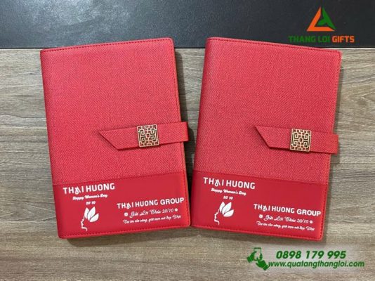 Sổ Da Bìa Còng Màu Đỏ - In Logo Doanh Nghiệp Thái Hương Group
