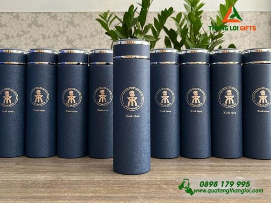 Bình Giữ Nhiệt Sơn Nhám Màu Xanh - Khắc Logo Trường THCS & THPT Trần Đại Nghĩa