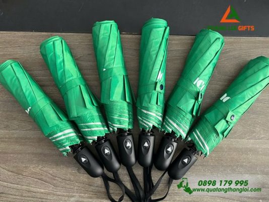 Dù Cầm Tay Gấp 3 Màu Xanh Lá - In Logo Công Ty Giám Định Vinacontrol