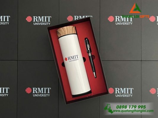 Bộ Quà Tặng (Bình & Bút) - In Khắc Logo Trường Đại Học RMIT