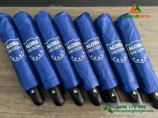 Ô Dù Cầm Tay Gấp 3 Màu Xanh - In Logo Trung Tâm Ngoại Ngữ ALOHA Sài Gòn