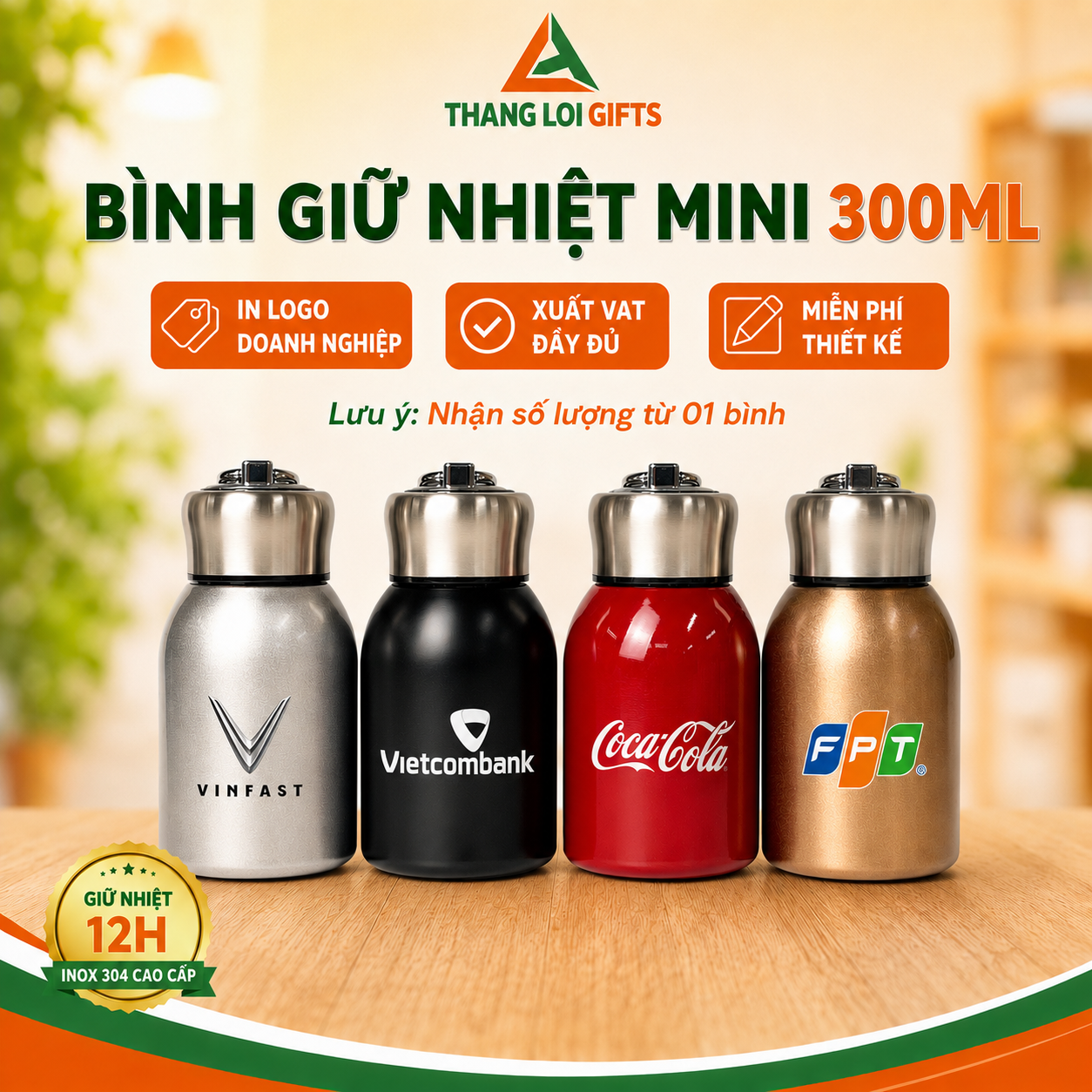 Bình Giữ Nhiệt Mini 300ml - In Khắc Logo Theo Yêu Cầu