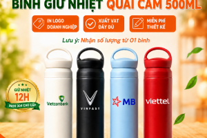 Bình Giữ Nhiệt Quai Cầm 500ml In Khắc Logo Nội Dung Làm Quà Tặng