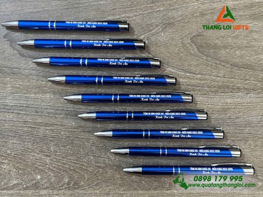 Bút Bi Kim Loại Bấm Màu Xanh Khắc Tên Sự Kiện Làm Quà Tặng Phật Giáo