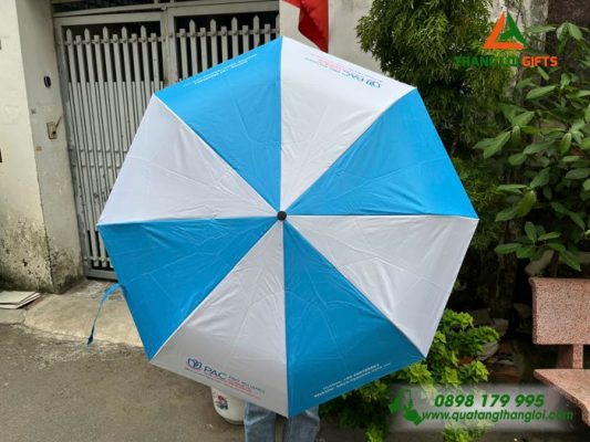 Dù Cầm Tay Gấp 3 Màu Trắng Xanh In Logo Doanh Nghiệp PRO ALLIANCE COSMETIC