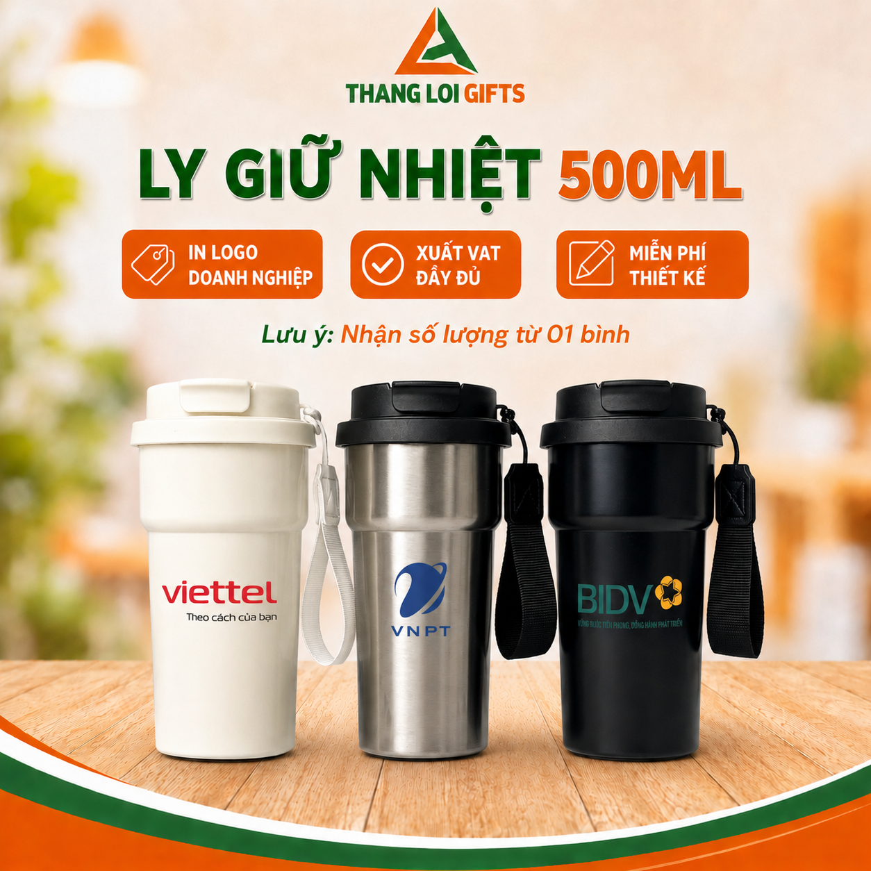 Ly Giữ Nhiệt 500ml In Khắc Logo Doanh Nghiệp Làm Quà Tặng