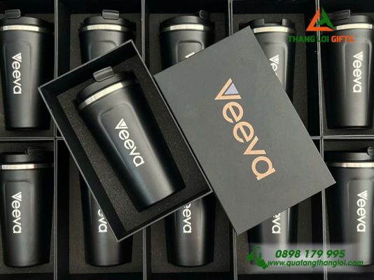 Ly Giữ Nhiệt 510ml Màu Đen + Hộp Giấy In Khắc Logo Doanh Nghiệp