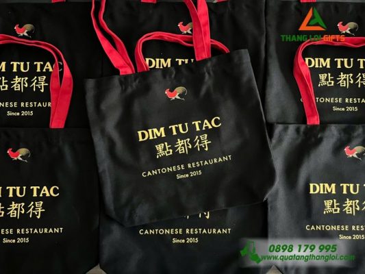 Túi Vải Canvas Màu Đen In Logo Nhà Hàng Ẩm Thực DIM TU TAC