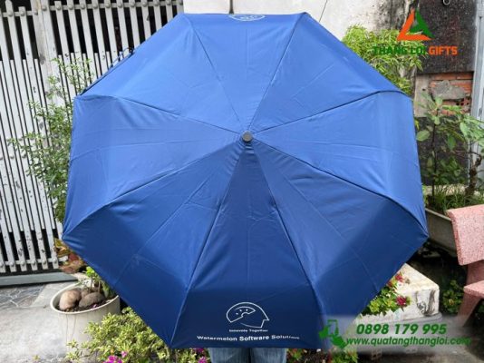 Ô Dù Cầm Tay Gấp 3 Màu Xanh Đậm In Logo Doanh Nghiệp Watermelon